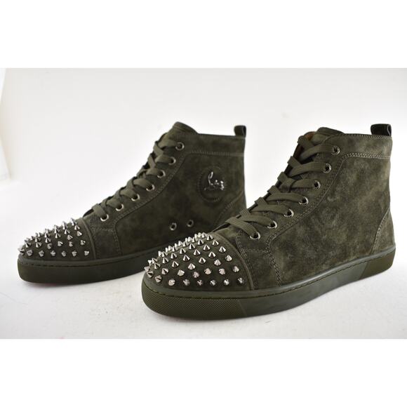Christian Louboutin Lou Spikes Flat Tyrol Green Suede High Top Sneaker 42.5 9.5 - Picture 11 of 13